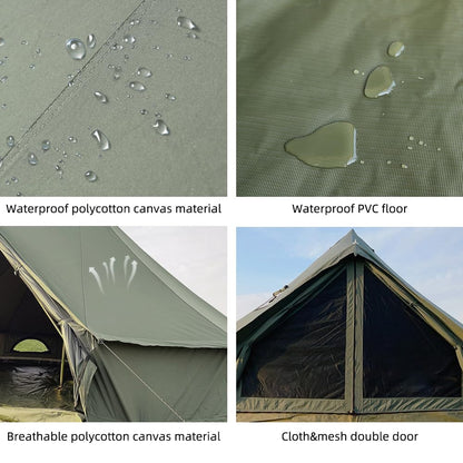 WaldZimmer Canvas Bell Tent 13.1ft Green with Pre-Cut Stove Jack, Spacious 4m Family Yurt Tent for 4-5 Person, 4 Season Water-Repellent Tents with Zipped Removable Floor for Camping and Glamping