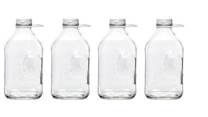 The Dairy Shoppe Glass Milk Bottle, Heavy Glass with 48 mm Extra Lid, Creamery Style (64 oz/4 pk, Half Gallon)