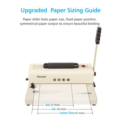 TIANSE Binding Machine - Electric Coil Inserter for Professional Binding, 12-Sheet Punch, for Letter/A4/A5 & Plastic/Metal Coils, with 100 Coil Spines & Pliers for Home, Office, School, DIY