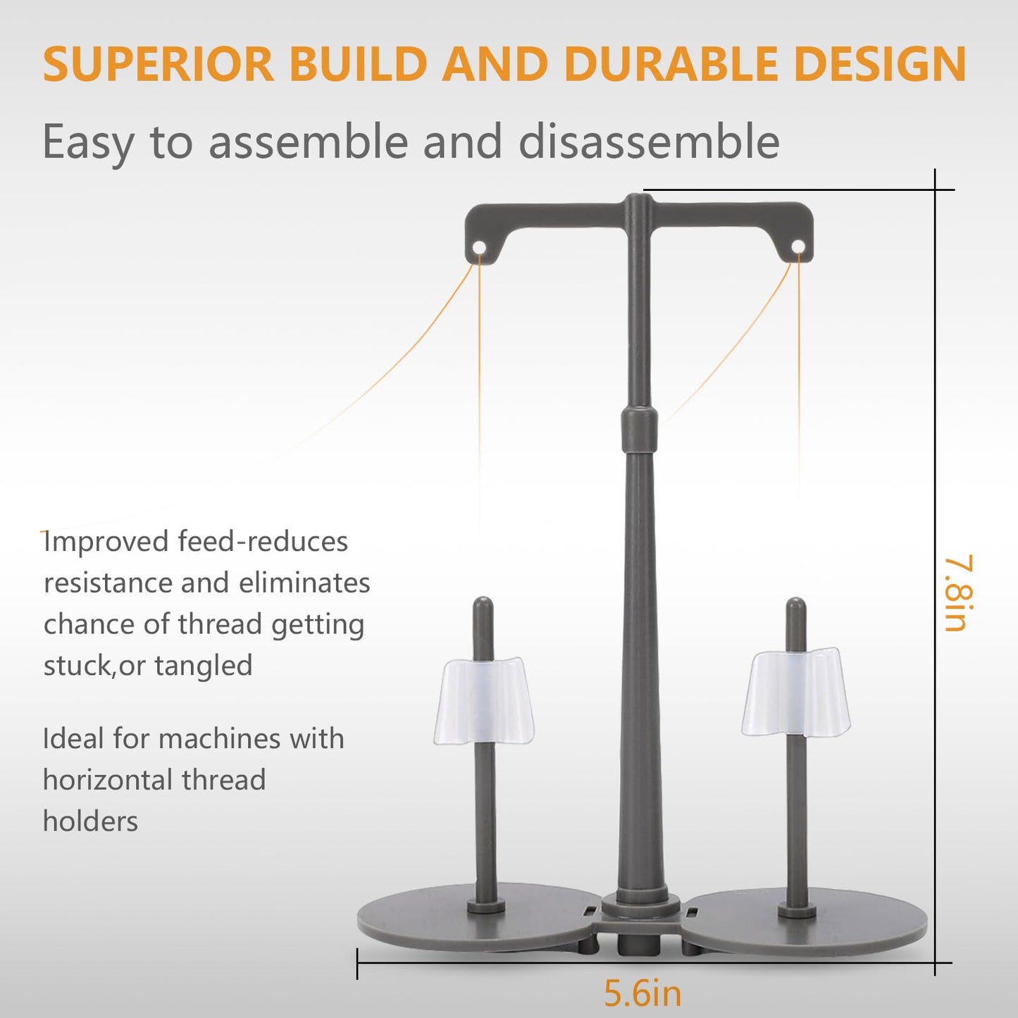 Simthread Universal Sewing Machine Thread Holder, Dual Spool Stand for Embroidery, Quilting and Sewing, Thread Spool Holder Accessory for Machines with Bobbin Winding Interface, Gray