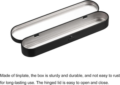 uxcell Metal Tin Box, 2pcs 6.89" x 1.5" x 0.79" Empty Tinplate Containers with Hinged Lids, Black for Home Organizer