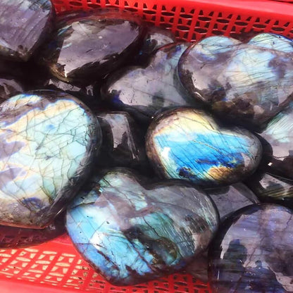 Extra Large Heart Crystal Stones Healing Crystal Palm Polished Love Shaped Gemstones Blue Labradorite Heart Rock Meditation Gift 3.0-3.5 Pounds