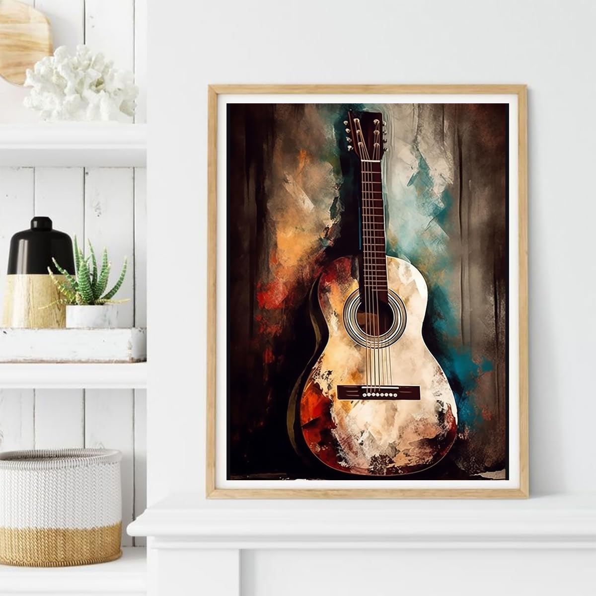 YEEIFFD Guitar Diamond Painting Kits Vintage Musical Diamond Painting Full Round Fine Rhinestones Embroidery Handmade Kit for Studio, Musical Lover Gifts 12x16 inch