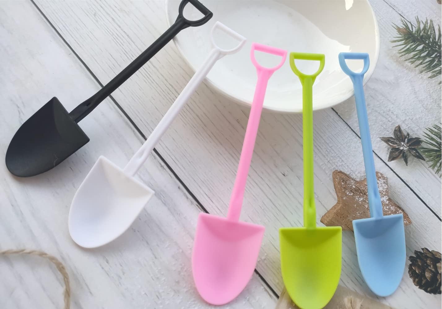 100 PCS Colorful Plastic Mini Shovel Shape Spoons, 4.8 Inch Ice Cream Spoon for Dessert & Yogurt