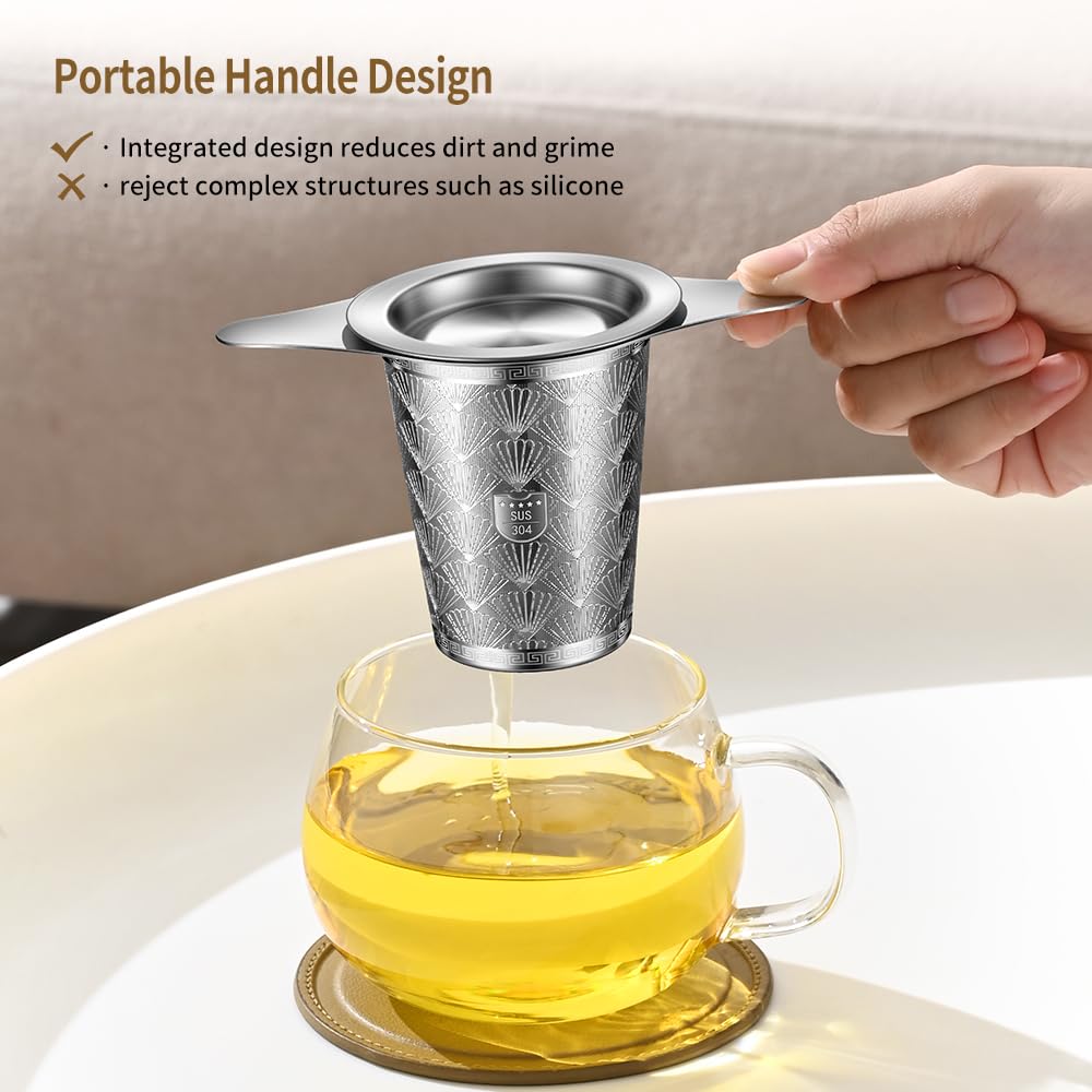 2Pack Extra Fine 18/8 Stainless Steel Tea Infuser BOMANSI BOMS Tea Strainer with Large Capacity & Perfect Size Double Handles for Hanging on Teapots, Mugs, Cups to Steep Loose Leaf Tea and Coffee