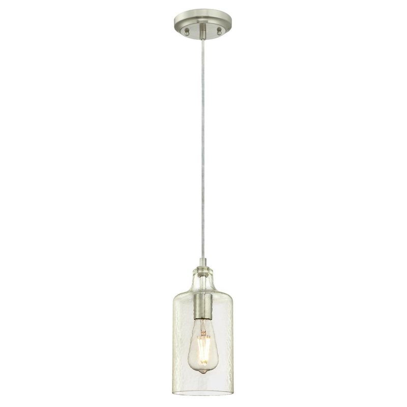 Westinghouse Lighting 6329000 Carmen One-Light Indoor Mini Pendant, Brushed Nickel Finish with Clear Textured Glass