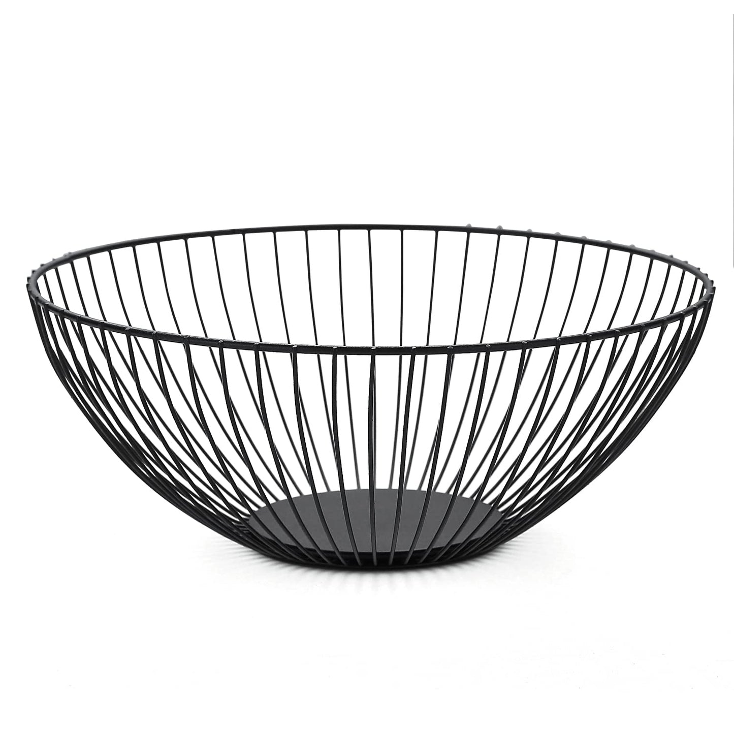 HOMQUEN Fruit Basket, Fruit Bowl, Metal Wire Fruit Basket for kitchen, Fruit Bowl for Kitchen Counter, Basket for Fruits, Vegetables, Breads, Snacks, Kitchen Gadgets (Round Short, Black)
