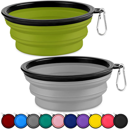 Collapsible Dog Bowls-2 Pack Large Size for Large/Medium Dogs, Pet Travel Water Bowl, Dogs Cat Portable Water Bowl, Dog Pet Feeding Watering Dish Outdoor Hiking Parking Traveling with 2 Carabiners