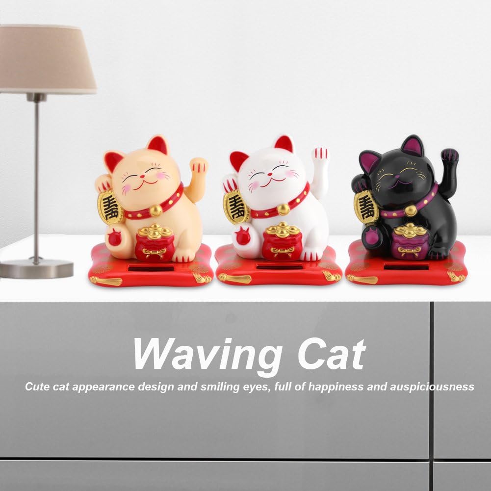 Acogedor Solar Waving Cat, Good Luck Lucky Welcoming Cat with Waving Arm for Car Home Office Decoration