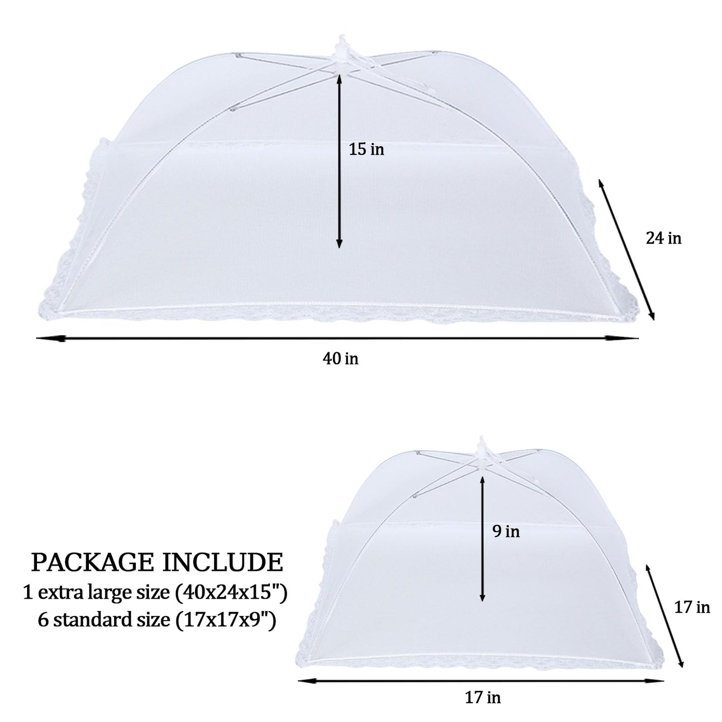 6 Pack Food Covers for Outdoors Mesh Screen Include 2 Extra Large (40"X 24") & 4 Standard (17"X 17") Food Tents Collapsible and Reusable Mesh Food Covers for Outside, BBQ Party Supplies, Fruit