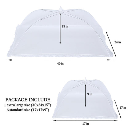 6 Pack Food Covers for Outdoors Mesh Screen Include 2 Extra Large (40"X 24") & 4 Standard (17"X 17") Food Tents Collapsible and Reusable Mesh Food Covers for Outside, BBQ Party Supplies, Fruit