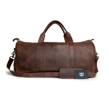 Hide & Drink, Luggage Duffle Bag with Shoulder Strap, Travel Overnight Bag, Handmade from Full Grain Leather - Bourbon Brown