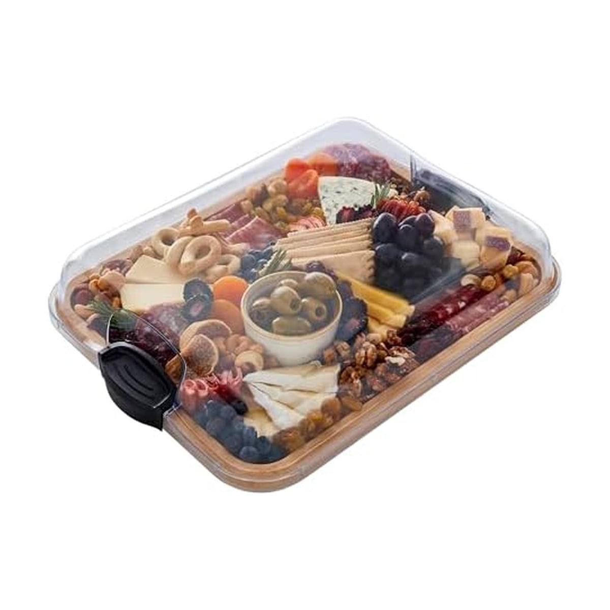 Farberware Build-A-Board Bamboo Cutting Board with Single Storage Compartment, Clear Locking Lid, Black Handles, Perfect for Charcuterie & Snacks