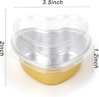 SOUJOY 100 Pieces Heart Shaped Baking Cups, 3.4 oz Aluminum Foil Cake Pan with Lids for Cupcake Ramekin