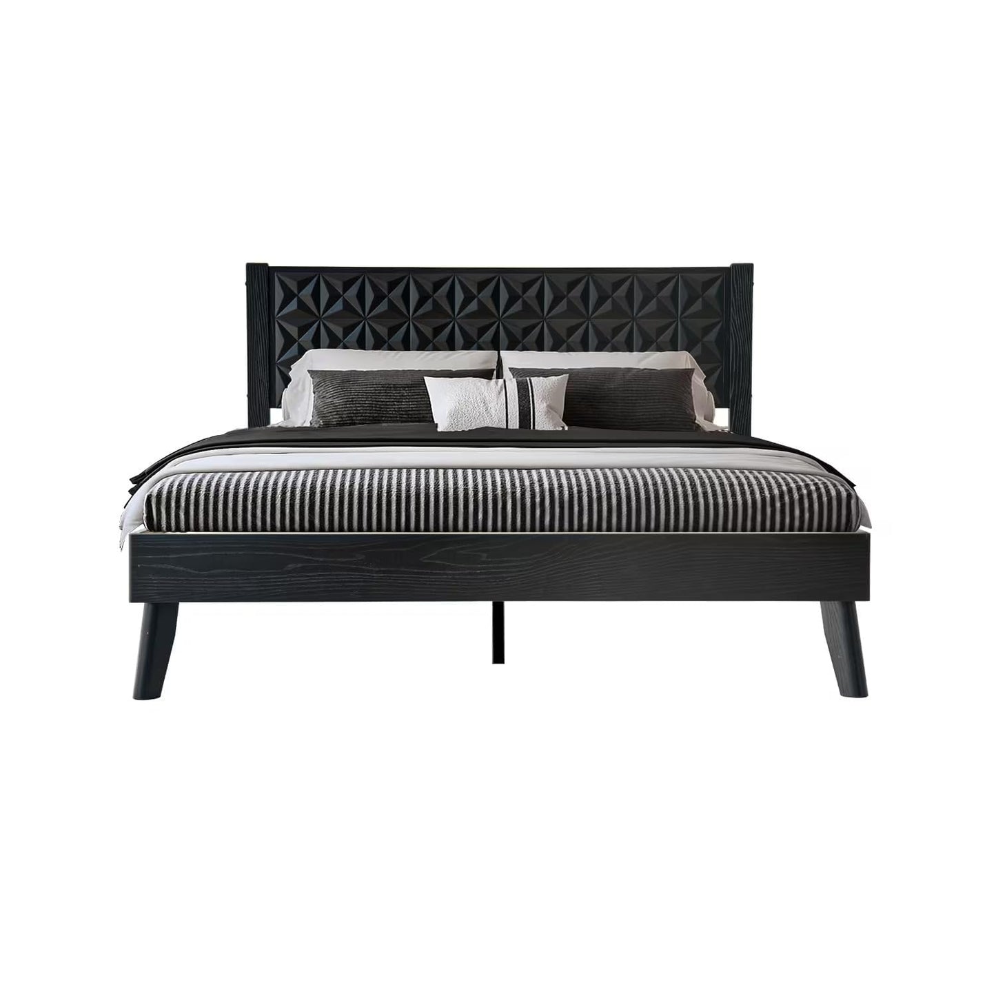 Queen Size Platform Bed Frame with Headboard & Footboard, Center Metal Legs, 12 Solid Wood Slatted Base, Easy Assembly, No Box Spring Needed, Noise-Free & Anti-Slip, Ebony Oak Finish UPQ-35