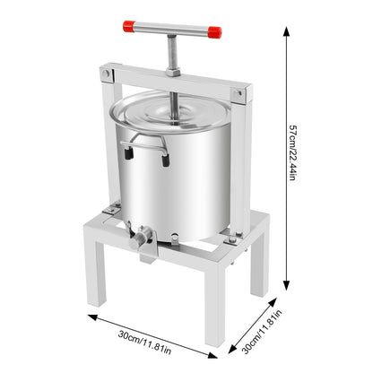 10L/2.6Gal Fruit Wine Press, DIY Large Manual Juice Press Maker Beeswax Extractor with T-Handle, Stainless Steel Cider, Grape, Apple Press Machine for Wine and Juice Making