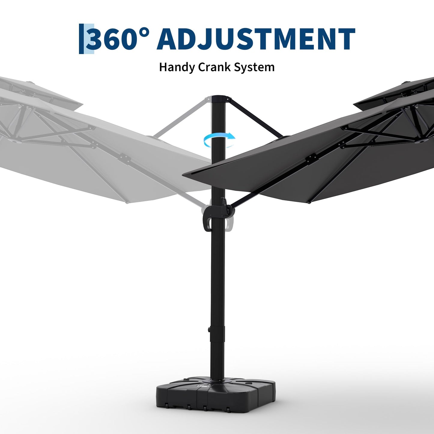 10x10 FT Square Outdoor Umbrella with Base, Cantilever Patio Umbrella with 360° Rotation & Adjustable Height, Heavy Duty Aluminum Umbrella Outdoor Patio for Garden Poolside,Grey