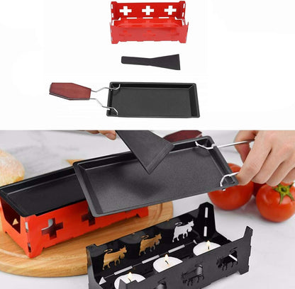Cheese Raclette Non Stick Stretchable Baking Tray, Iron Metal Grill Plate Accessories for Cheese Melting, Red Hob