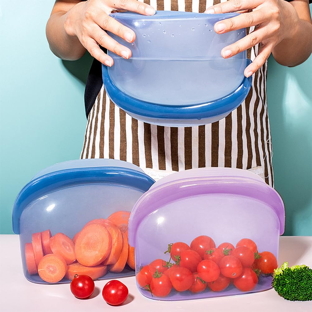 POETRYDRAW 3 Pcs Reusable Silicone sealed Food Storage Bags, Multi-Role Food Storage Bags, Leak Proof, Freezer Safe, Microwave Safe, Dishwasher Safe, Eco-friendly