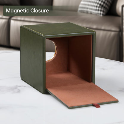 MEIBOOCH Square Tissue Box Cover, Luxury PU Leather Tissue Holder with Magnetic Closure (Dark Green)