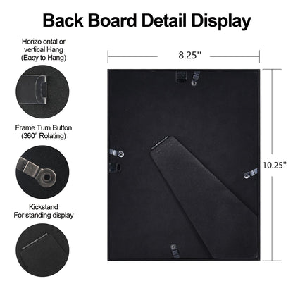 BKABOT 8x10 Picture Frame, Black Aluminum Metal Photo Frames with HD Glass, Fits 5x7 with Mat or 8 x 10 without Mat, Display for Wall and Table