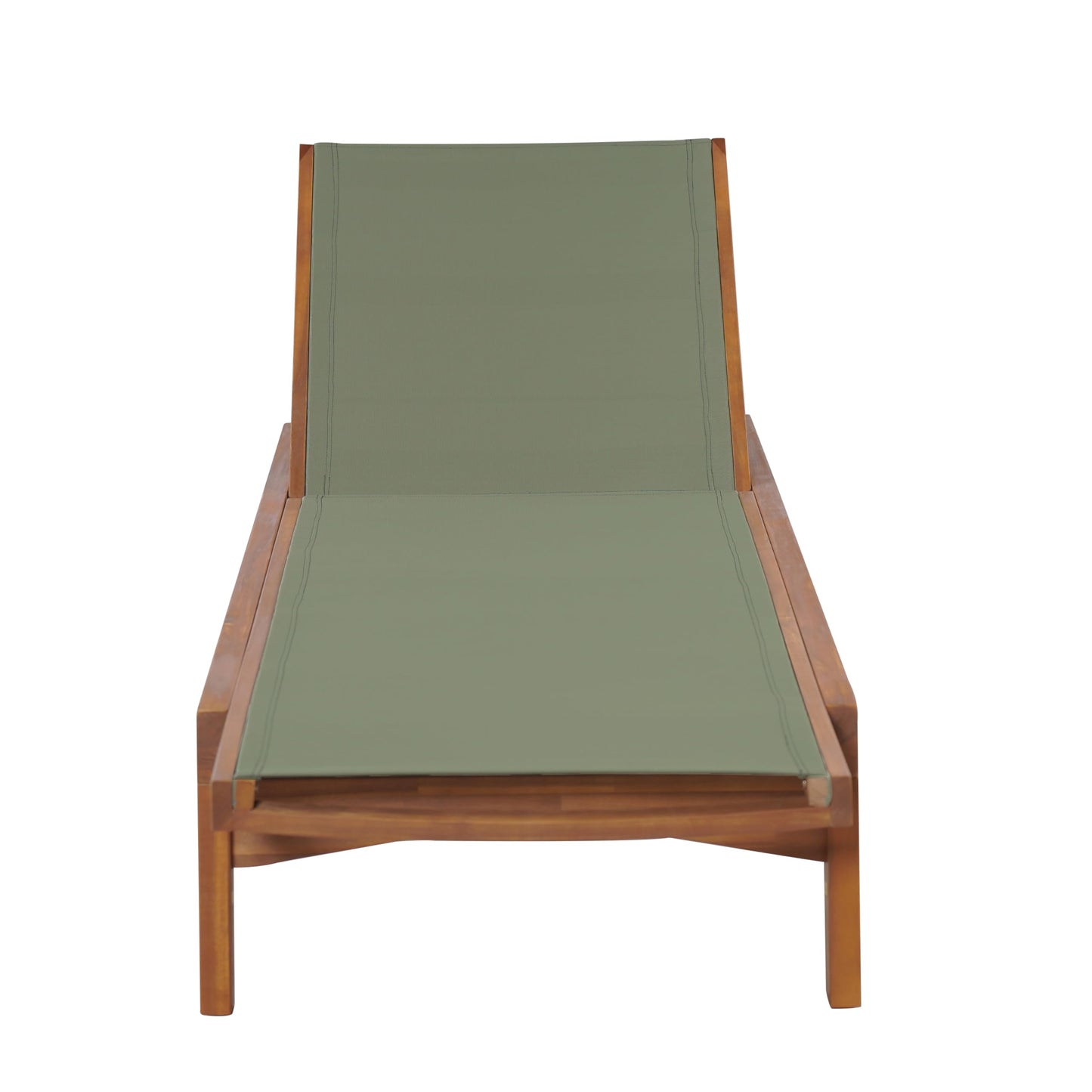 Merax Patio Chaise Lounge Chair, Acacia Wood Frame with Mesh Seat, Adjustable Outdoor Recliner, Weather-Resistant Poolside Lounger Green