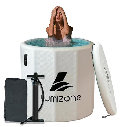 Lumizone Inflatable Cold Plunge Tub 118 Gallons Capacity Ice Bath Portable Ice Bath Tub Compatible With Water Chillers with Lid Drop Stitch PVC Double Layer Seals Oversized for Athletes