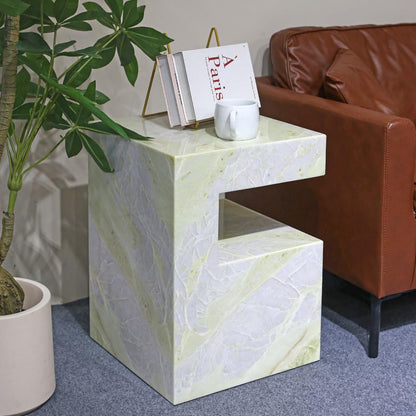 Natural Marble C-Shaped End Table, Luxurious Handmade Coffee Table Suitable for for Living Room Bedroom Bathroom Small Spaces, No Installation Marble Sofa Table for Modern Home Decor
