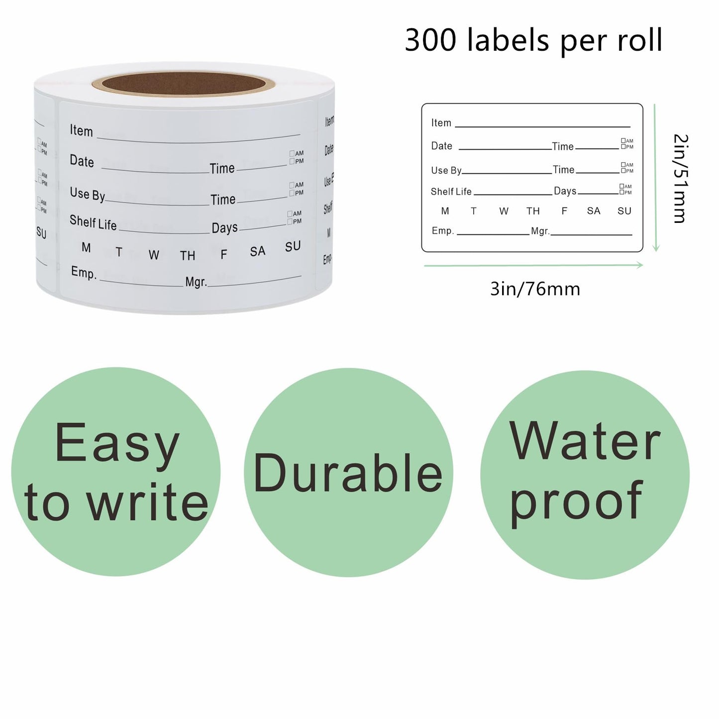 Hybsk 2 x 3 Inch Removable Freezer Food Labels for Reusable Containers- Easy Clean Leaves No Residue Food Storage Freezer 300 Stickers (Type 1)