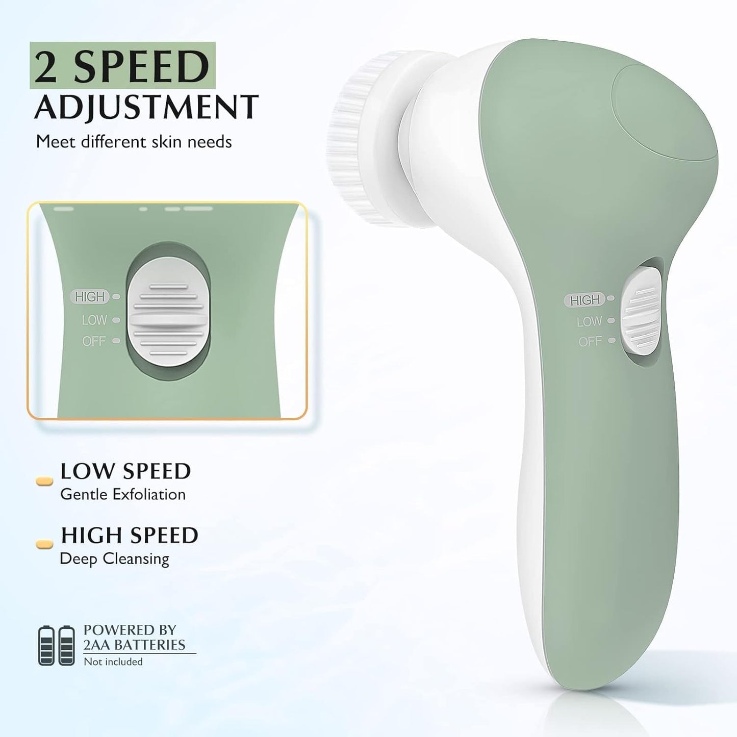COSLUS Facial Cleansing Brush Silicone Face Scrubber: 2 in1 FBS-D Electric Exfoliating Massage Device Waterproof Deep Cleaning Exfoliation Rotating Spa Machine - Electronic Skin Care Wash Clean System