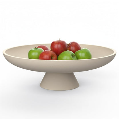 Wageso Modern Concrete Pedestal Fruit Bowl – Handmade 12" Centerpiece for Kitchen Counter, Coffee Table & Entryway – Non-Slip Cork Base, Heavy Duty Home Decor Tray for Keys, Storage – Beige
