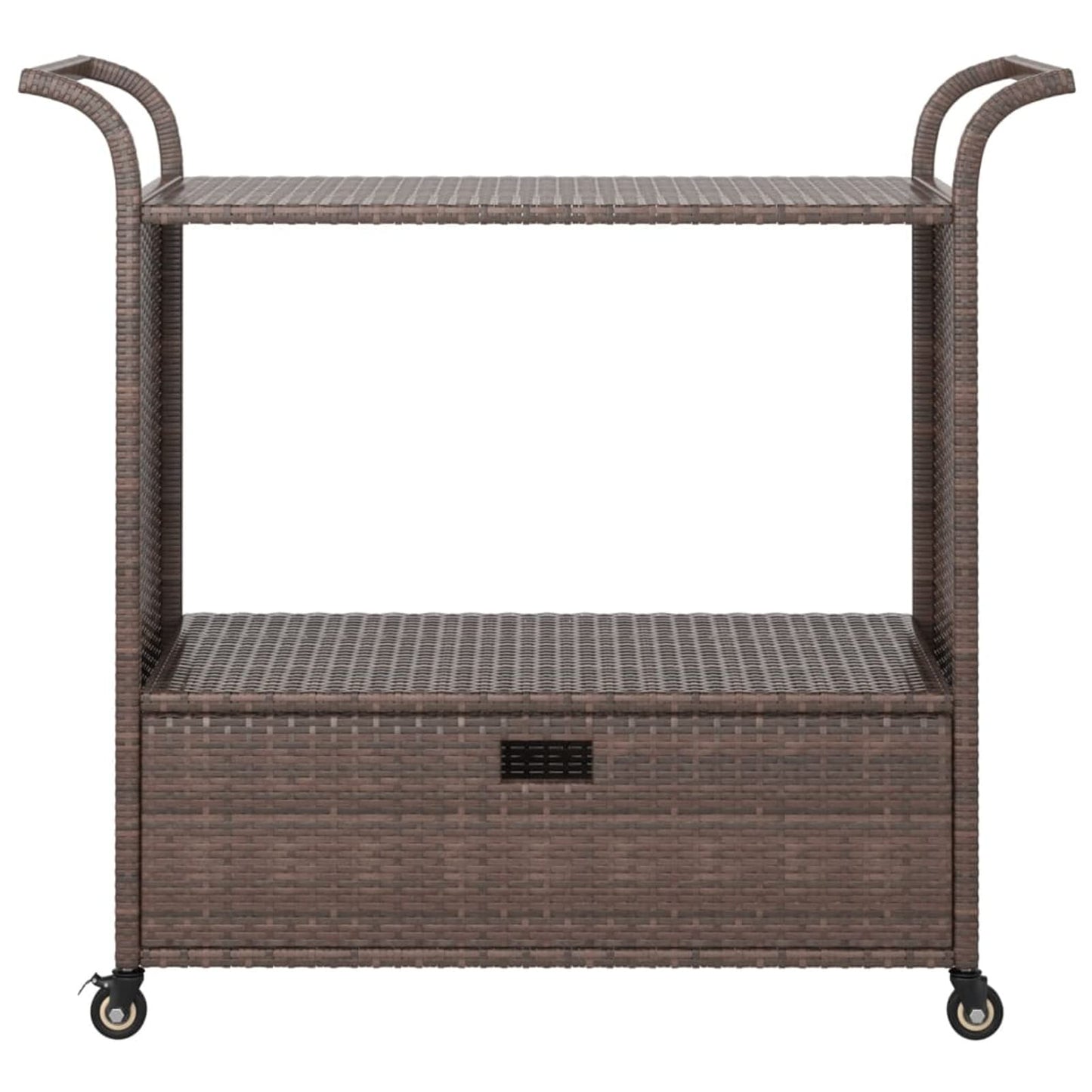 Gecheer Bar Cart with Drawer – Brown Poly Rattan Serving Trolley, 39.4 x 17.7 x 38.2 Inches, Weatherproof, Locking Casters, Sturdy Steel Frame