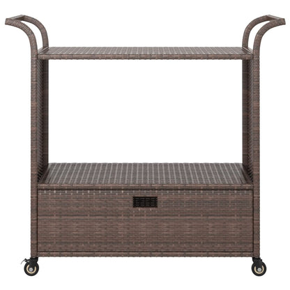 Gecheer Bar Cart with Drawer – Brown Poly Rattan Serving Trolley, 39.4 x 17.7 x 38.2 Inches, Weatherproof, Locking Casters, Sturdy Steel Frame