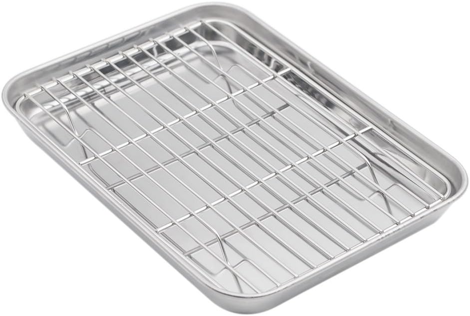 Baking Sheet with Rack Set, Stainless Steel Cookie Sheet and Cooling Rack, 10.5 Inch x 8 Inch x 1 Inch