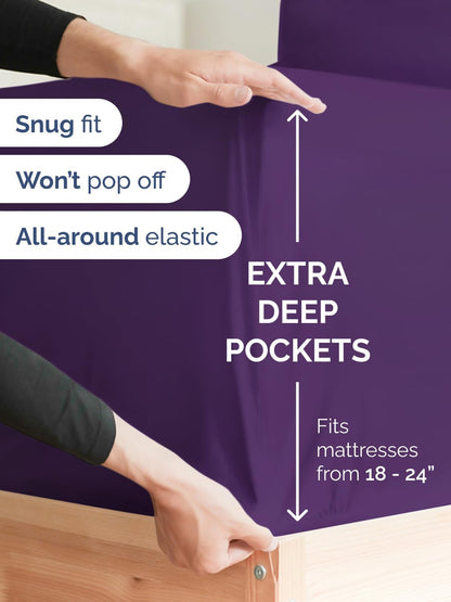 Skiennix Extra Deep King Sheet Set - 6 Piece Cooling Bedding - Soft, Wrinkle-Free, Purple