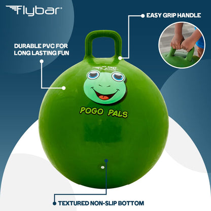 Flybar Hopper Ball for Kids, Inflatable Bouncy Ride-On Ball w/ Handle for Indoor & Outdoor Active Play, Includes Pump, Jump Ball Toy for Boys & Girls, Supports Up to 185 lbs, Ages 6+, 22-Inch, Medium