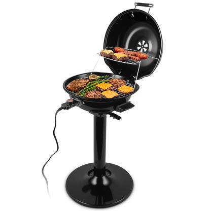 Electric Grill, CUSIMAX Electric Indoor/Outdoor Grill, 1600W Portable BBQ with Lid for Indoor & Outdoor Use, Adjustable Heat, Removable Stand Grill for Cookouts, BBQ Gatherings, Small Spaces