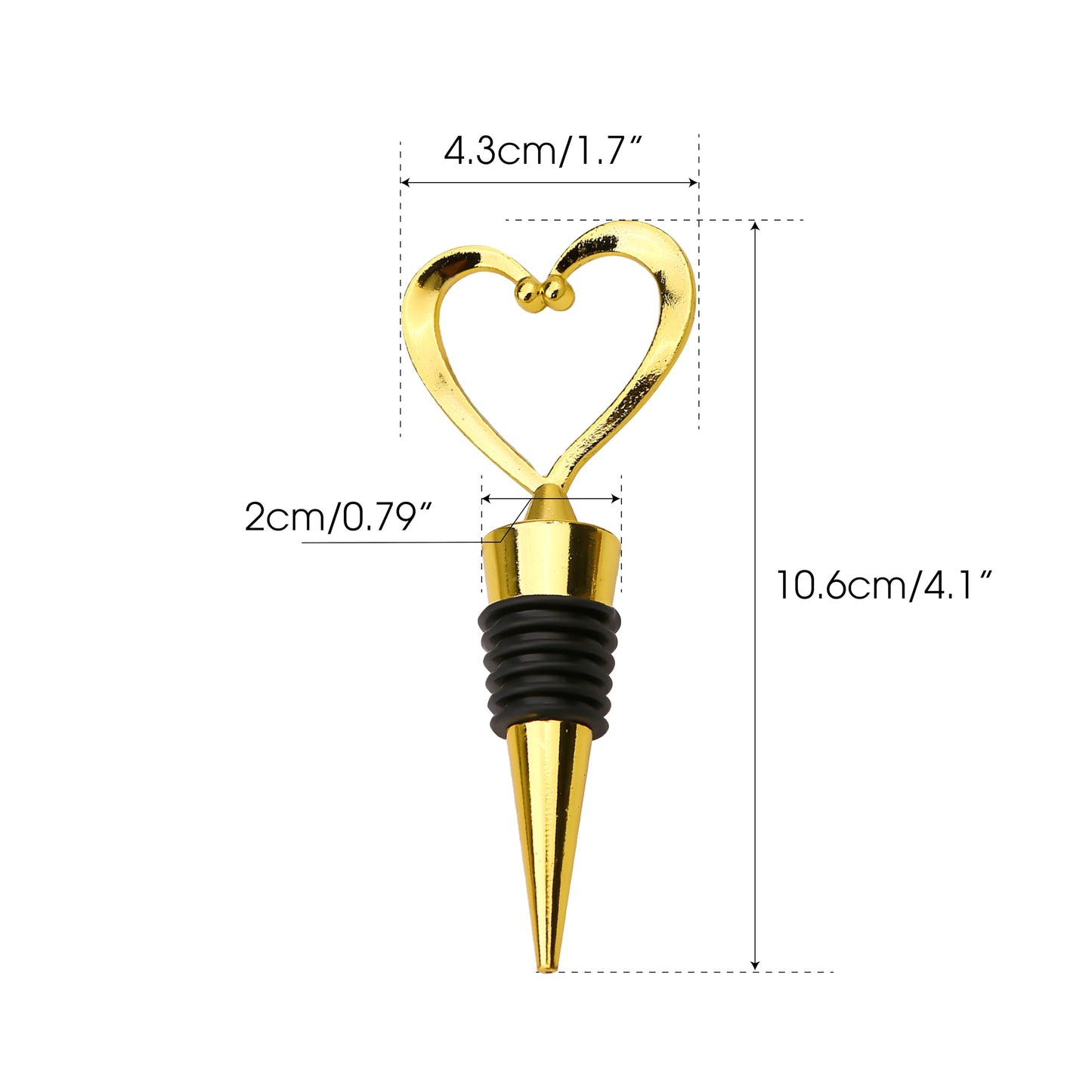 Marsrut (20PCS) Heart-Shaped Bottle Stoppers, 4.1"" Long, For Wine & Beverage in Stainless Steel, Love Elegant Design for Guests (Gold Color), Normal, heart-bottle-stoppers-140324
