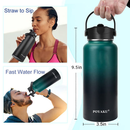 Water Bottle Insulated 32oz 40oz 64oz 128oz Straw Lid Spout Lid & 3 Lids, Leak Proof, Vacuum Insulated,Stainless Steel Water Bottle Wide Mouth for Sports, Gym or Office (Indigo Crush, 32 oz)
