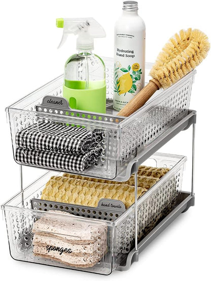 madesmart 2-Tier Multi-Purpose Slide-Out Storage Organizer with Handles and Dividers, BPA Free, Clear, Pack of 1