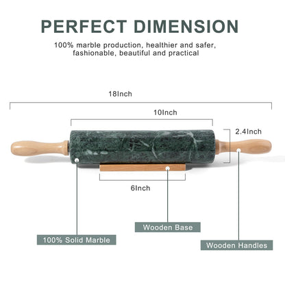 Koville Indian Green Marble Rolling Pin, Non-Stick Stone Dough Roller, 18 Inch Rolling Pin for Baking,Pasta, Dumpling, Ravioli, Fondant,Pie Crust, Kitchen Baking Pastry Tools, Kitchen Essential