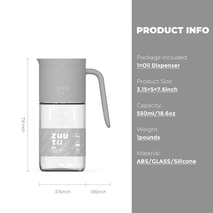 Zuutii Olive Oil Dispenser Bottle 18.6oz – Auto Flip Glass Vinegar Bottle with No-Drip Spout for Kitchen Cooking, Oil and Sauce Dispenser,Gray