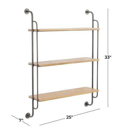 Deco 79 Industrial Metal Shelf Wall Storage Shelves for Bedroom, Living Room, Bathroom, Kitchen, Office and More, 25" L x 7" W x 33" H, Brown