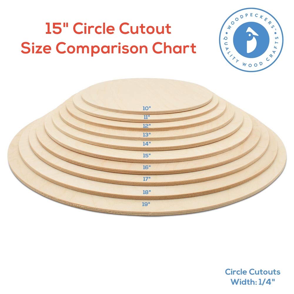 Wood Circles 15 inch, 1/4 Inch Thick, Birch Plywood Discs, Pack of 1 Unfinished Wood Circles for Crafts, Wood Rounds by Woodpeckers