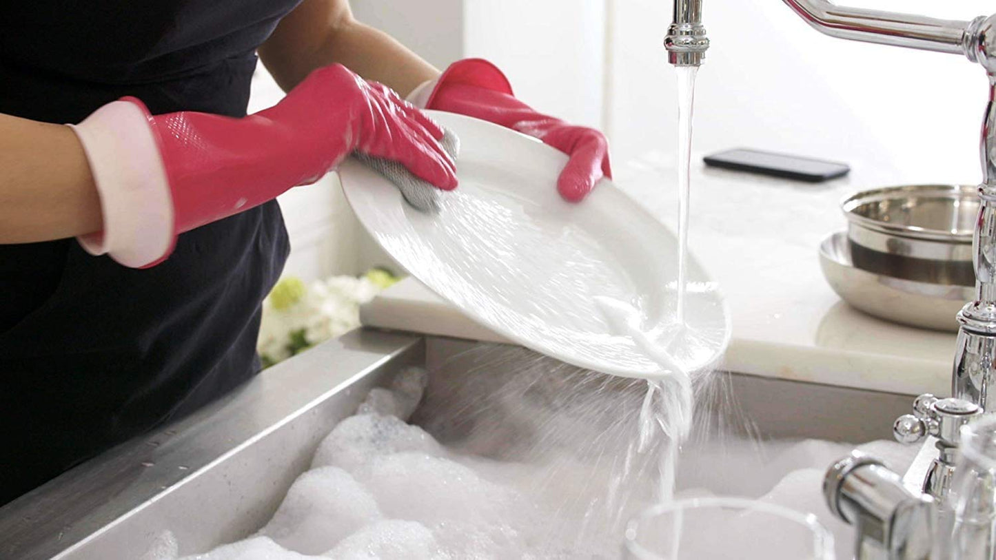 Casabella Premium Waterblock Cleaning Gloves - 6 Pair (12 Gloves) Pink - (Medium)