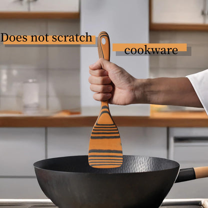 Dishwasher Safe & Heat Resistant Handcraft wood utensils set for cooking | 7-Piece Sturdy Wooden Kitchen Utensil Set for Nonstick Cookware | Wooden Cooking Spoon Set | Maintenance Free | Yellow Ochre