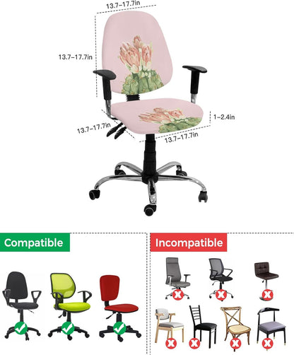 Cactus Computer Office Chair Cover, Red Flower Blossom, Stretchable Desk Chair Covers, Soft Polyester Universal