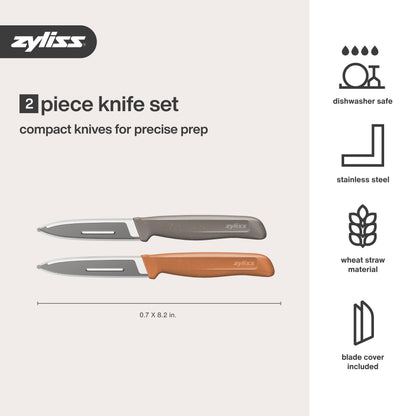 Zyliss 2-Piece Kitchen Knife Set - Stainless Steel Utility & Paring Knives - Soft Grip Handles & Sheath Covers - Durable & Sharp Cooking Blade for Everyday Use