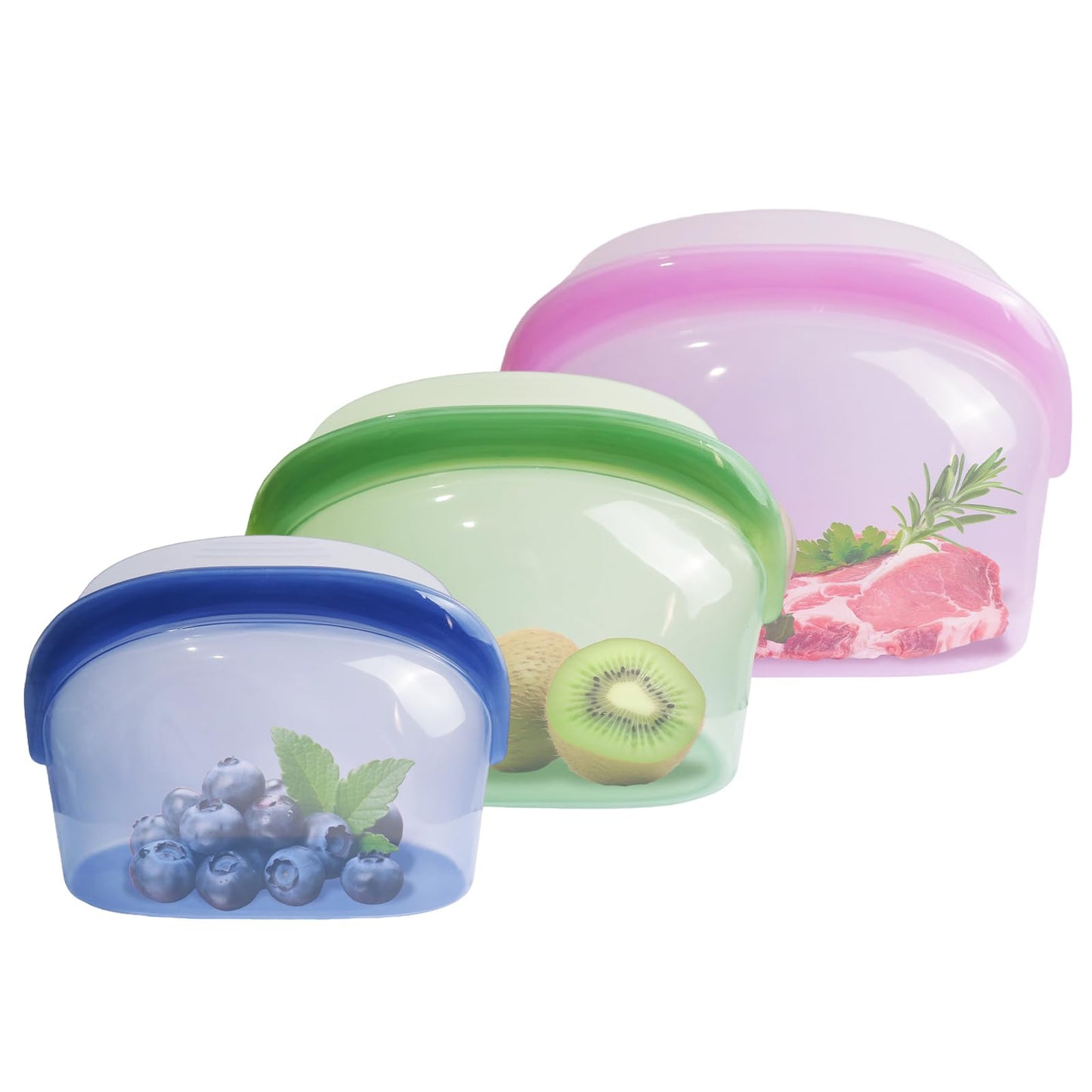 POETRYDRAW 3 Pcs Reusable Silicone sealed Food Storage Bags, Multi-Role Food Storage Bags, Leak Proof, Freezer Safe, Microwave Safe, Dishwasher Safe, Eco-friendly