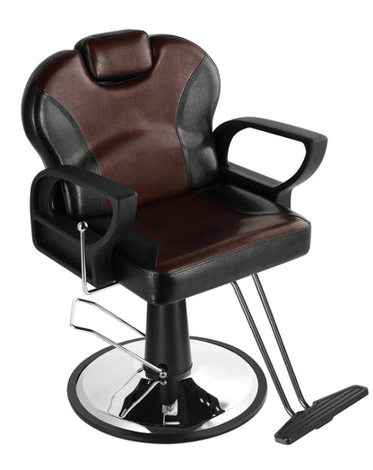 Beautymega Vintage Hydraulic Pump Hair Cutting Chairs Reclining Beauty Salon Styling Chairs (Black & Brown)